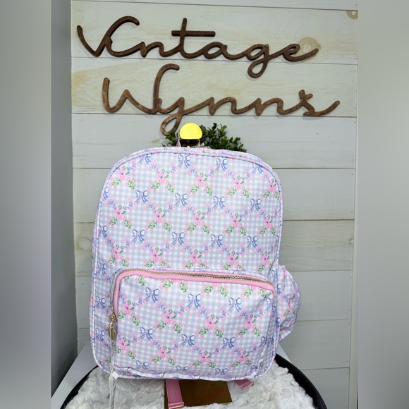 Handbags - Kawaii Cottagecore Floral Gingham Bow Backpack Pink‎ Blue 15”x12”x5” NWT